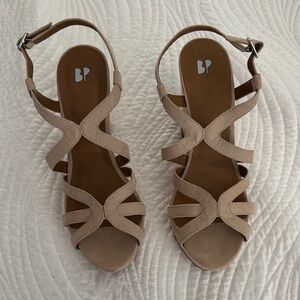 BP Tan Strappy Sandals with Ankle Buckle